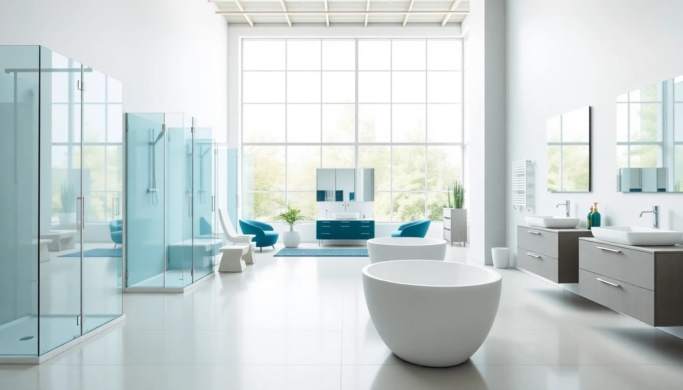 Gestalte die Premium-Badezimmerprodukte von sonni sanitär GmbH in einer modernen Ausstellung.