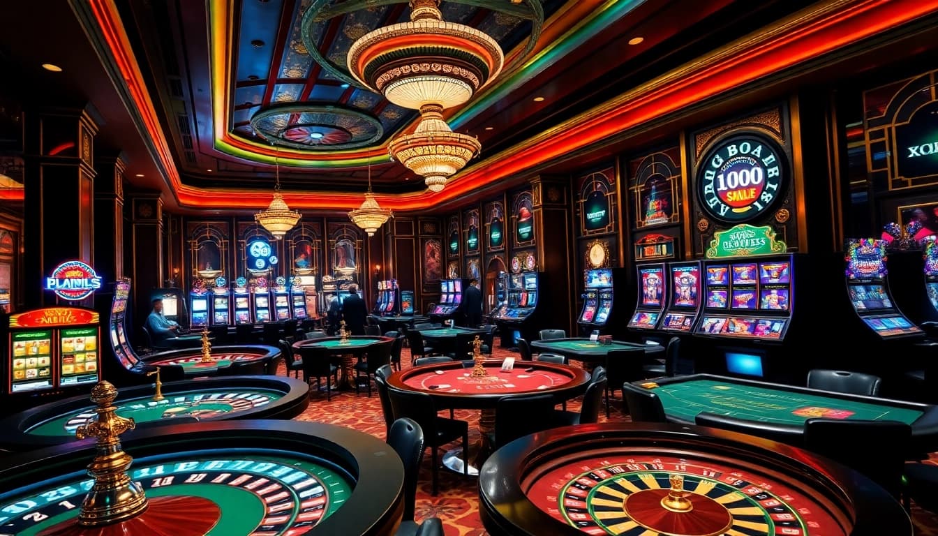 Découvrez l'excitation du casino en ligne france fiable, mettant en avant un environnement de jeu haut de gamme avec des tables et des machines à sous vibrantes.