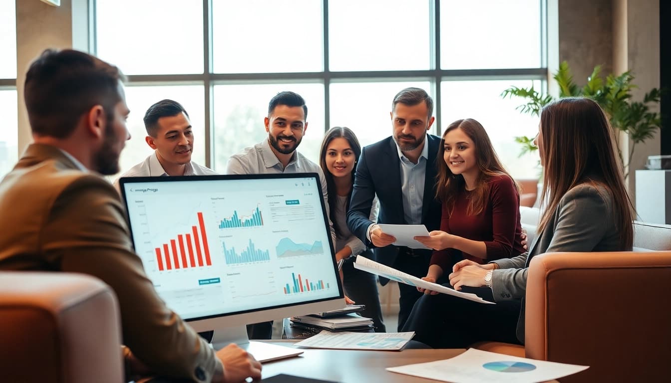 Analyze competitor pricing strategies in a professional office environment with a marketing team.