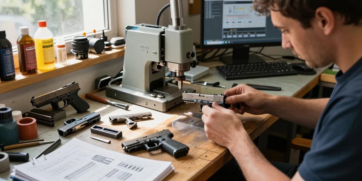 Precision work on custom Glock slides at https://precisionglockslides.com with tools and designs.