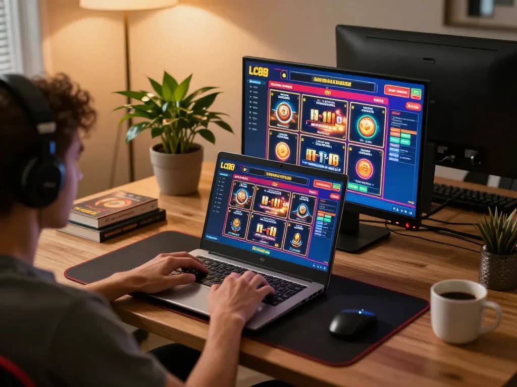 Engaging online gaming session on LC88 com with vibrant screens and cozy ambiance.