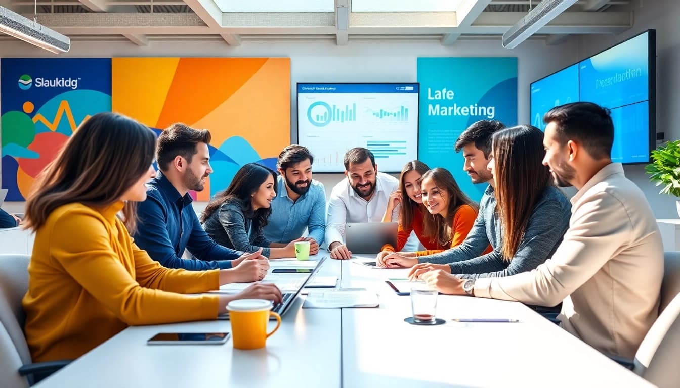 Dynamic team collaboration at a Marketing Agency in a modern office.