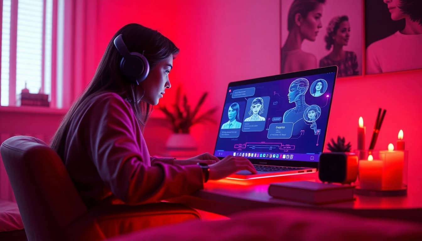 Engaging interaction showcasing sex chat AI with a cozy digital environment and intimate ambiance.