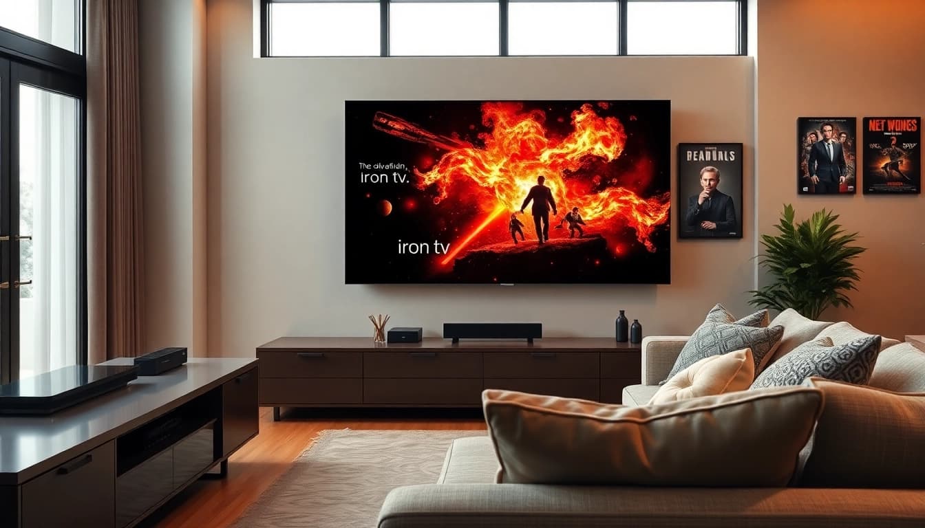 Engage with iron tv in a stylish, cozy living room setup showcasing modern entertainment.