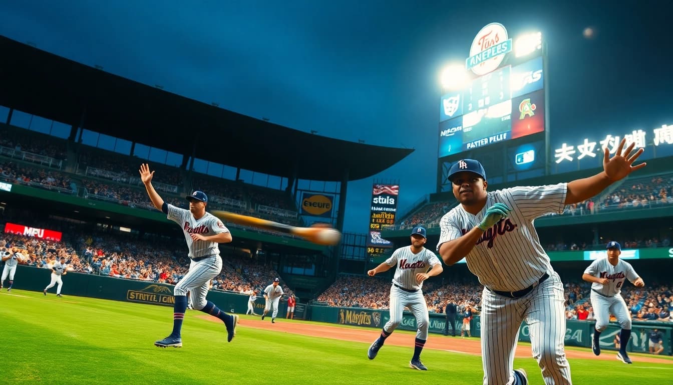 mlb중계 경기를 즐기는 팬들과 선수들이 있는 야구장의 활기찬 장면