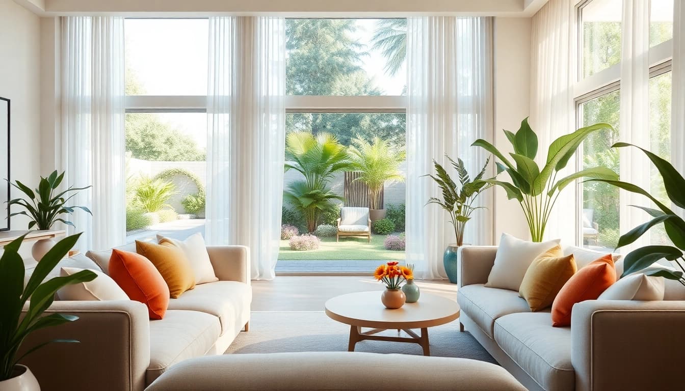 Experience Seamless Living in a tranquil, sunlit living room connected to nature.