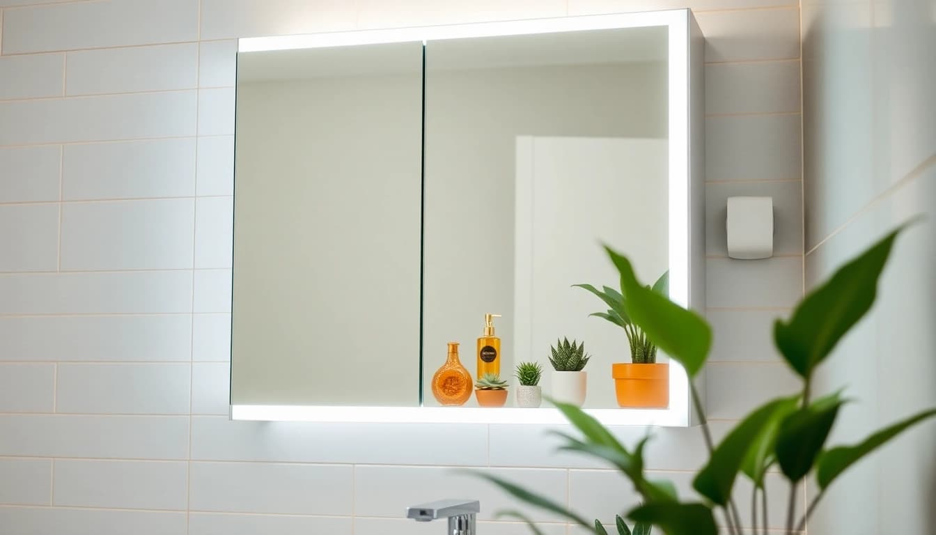 Spiegelschrank LED mit modernem Design und warmem Licht für stilvolle Badezimmer.