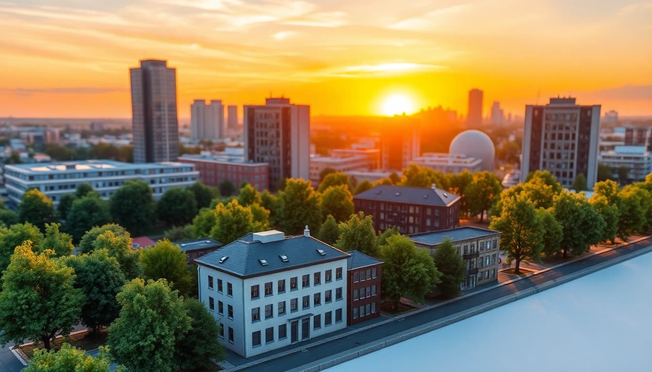 Architekturmodellbau Darmstadt zeigt das detaillierte Modell des Ludwigshohviertels in einer lebendigen Umgebung.