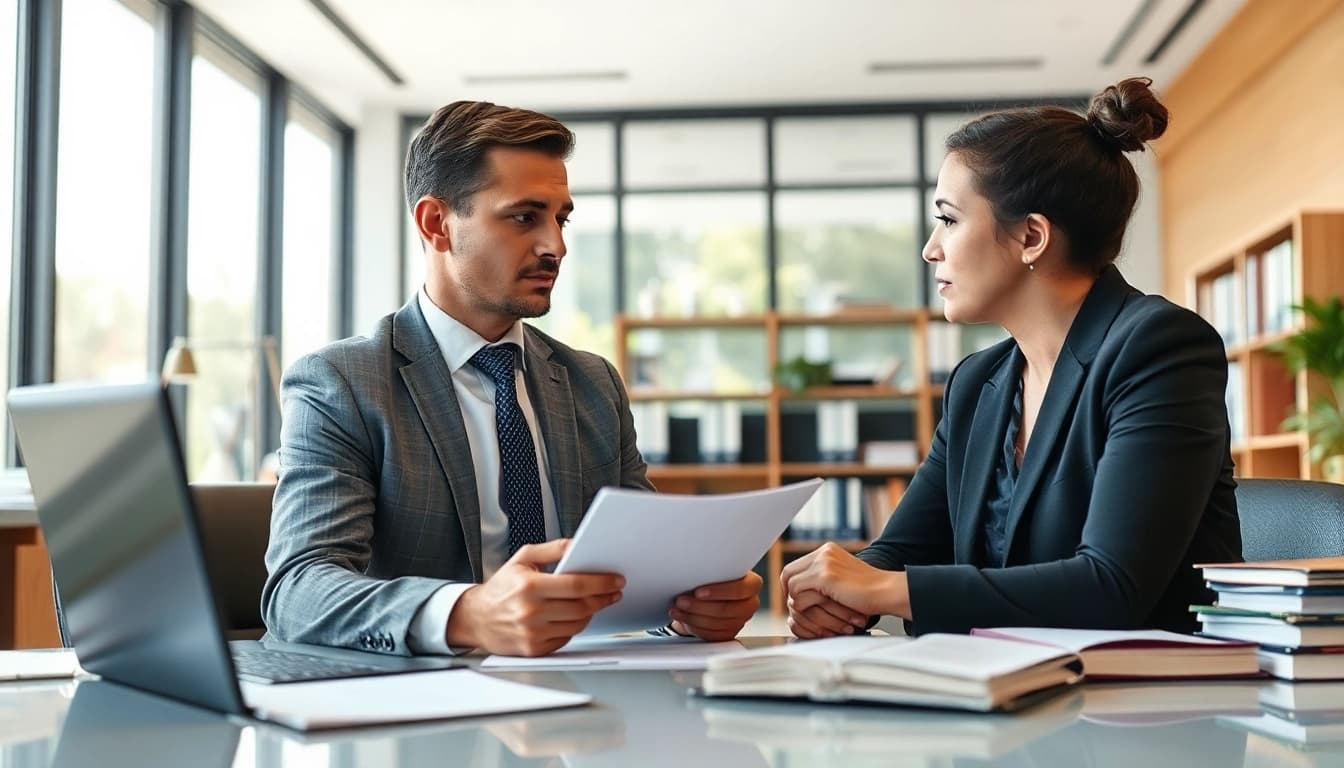 Clearwater truck accident attorney consulting with a client in a bright, professional office.