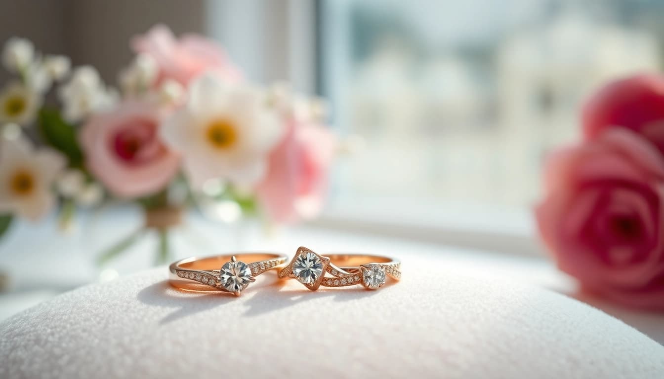Beautiful Couple rings displayed elegantly on velvet, capturing intricate designs and sparkling details.