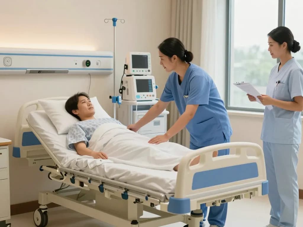 Adjustable giường bệnh nhân in a healthcare setting, emphasizing comfort and care.