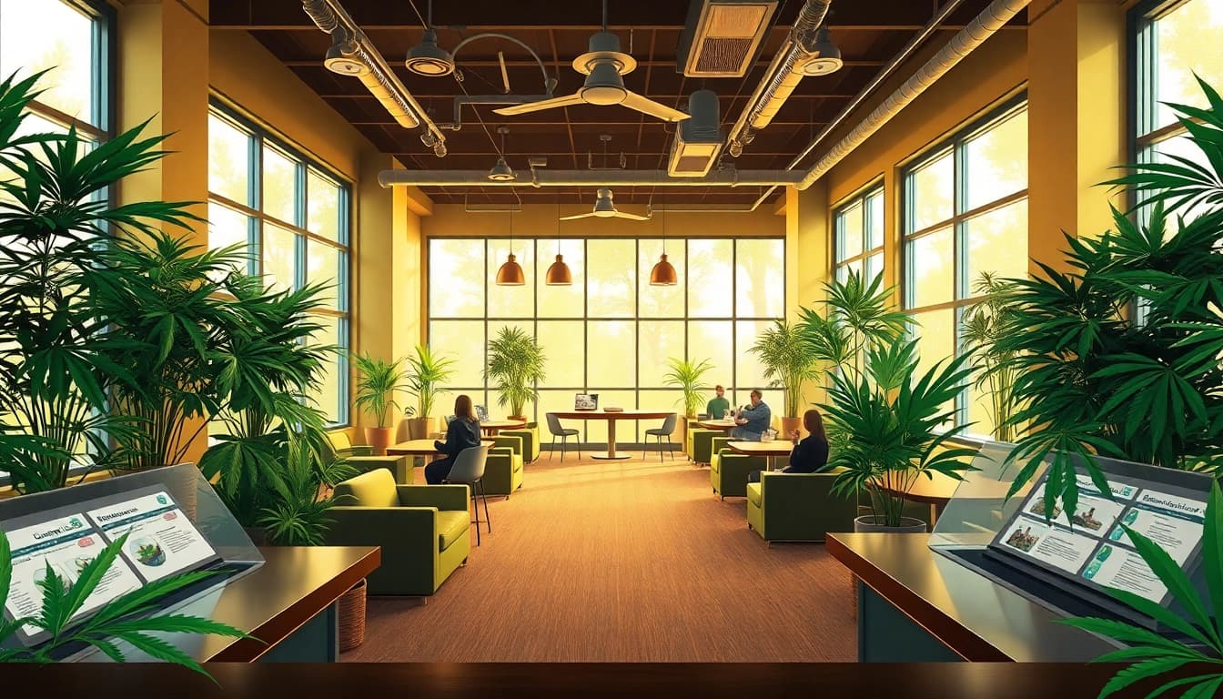 Club Cannabis Madrid, vibrant lounge showcasing cannabis culture and community spirit in a relaxed atmosphere.