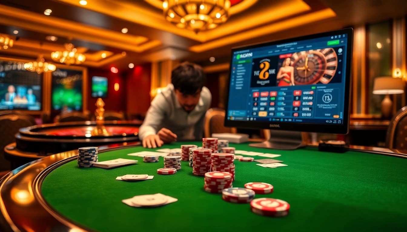 La scène ultime du casino en ligne France fiable, présentant un gameplay de poker élégant avec des ensembles professionnels.