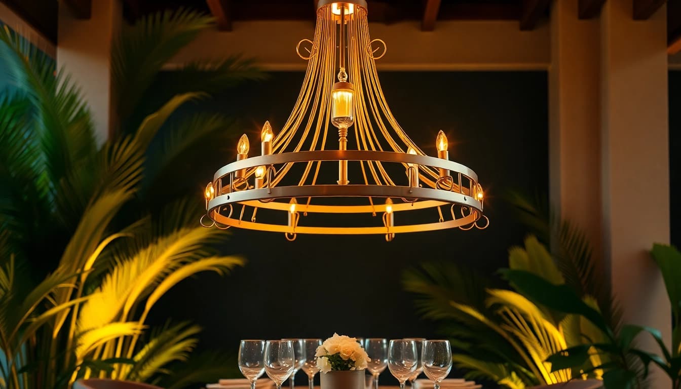 Enhance your space with an elegant island chandelier that offers a warm, inviting glow.