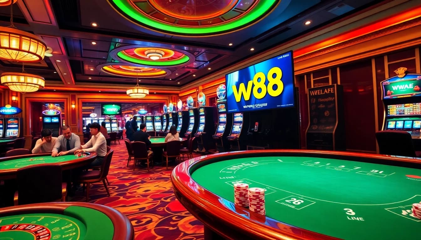 Experience luxury gambling at W88 link with vibrant casino tables and high-tech interfaces.