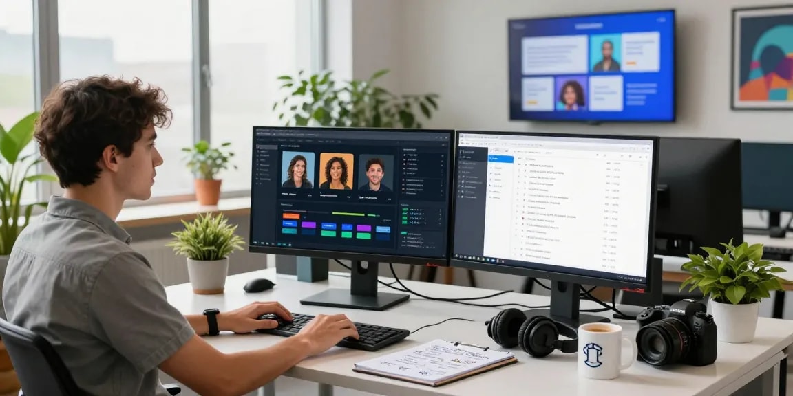 Detect AI images in a modern content moderation workspace with displays showing analytics and flagged images.