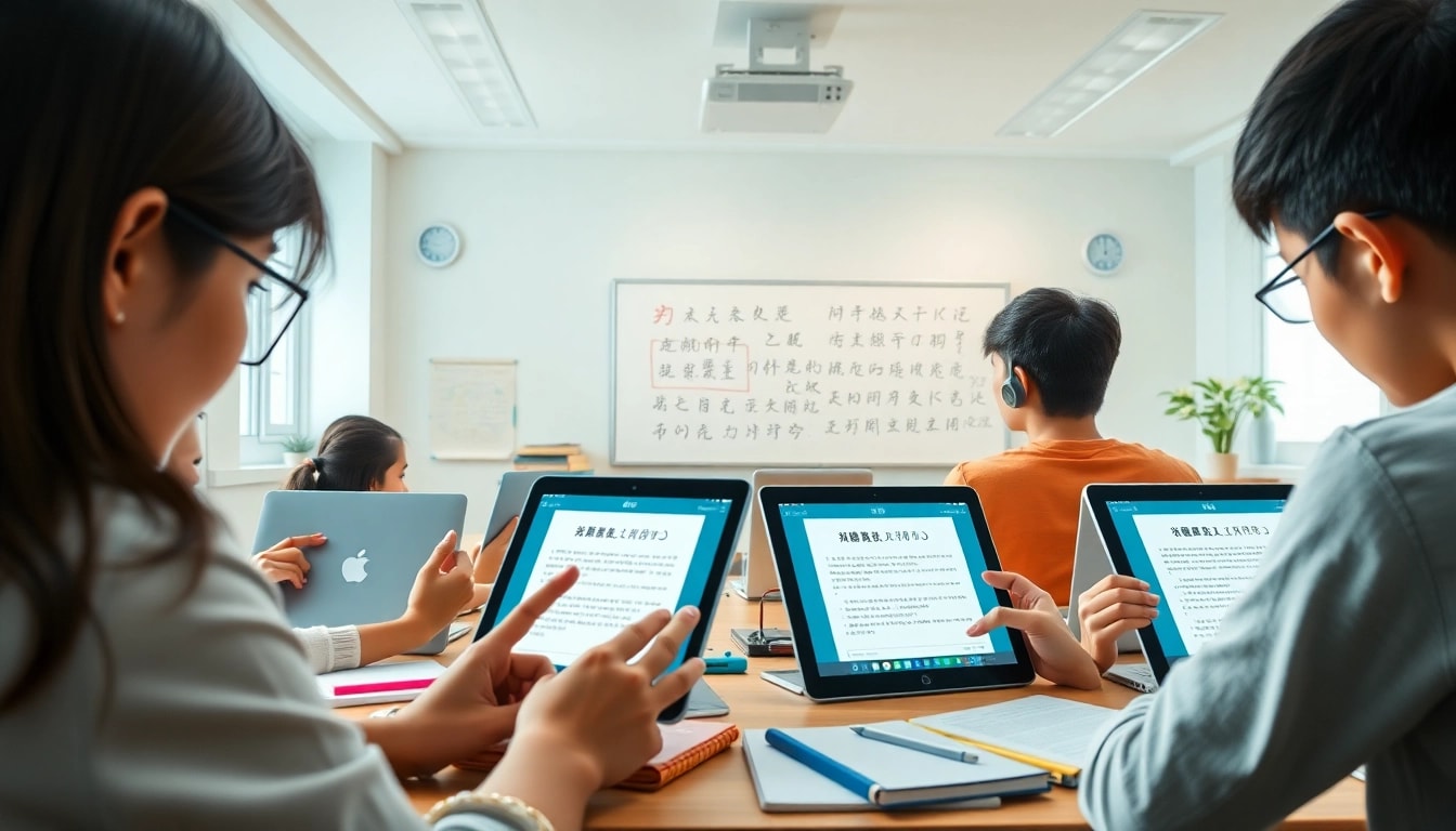 Youdao app enhances language learning in a modern classroom setting.
