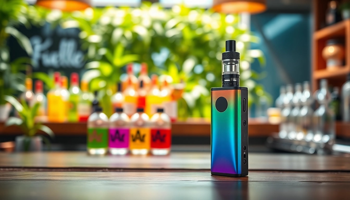 Showcasing a vibrant geek bar vape amidst colorful e-liquids in a relaxed setting.