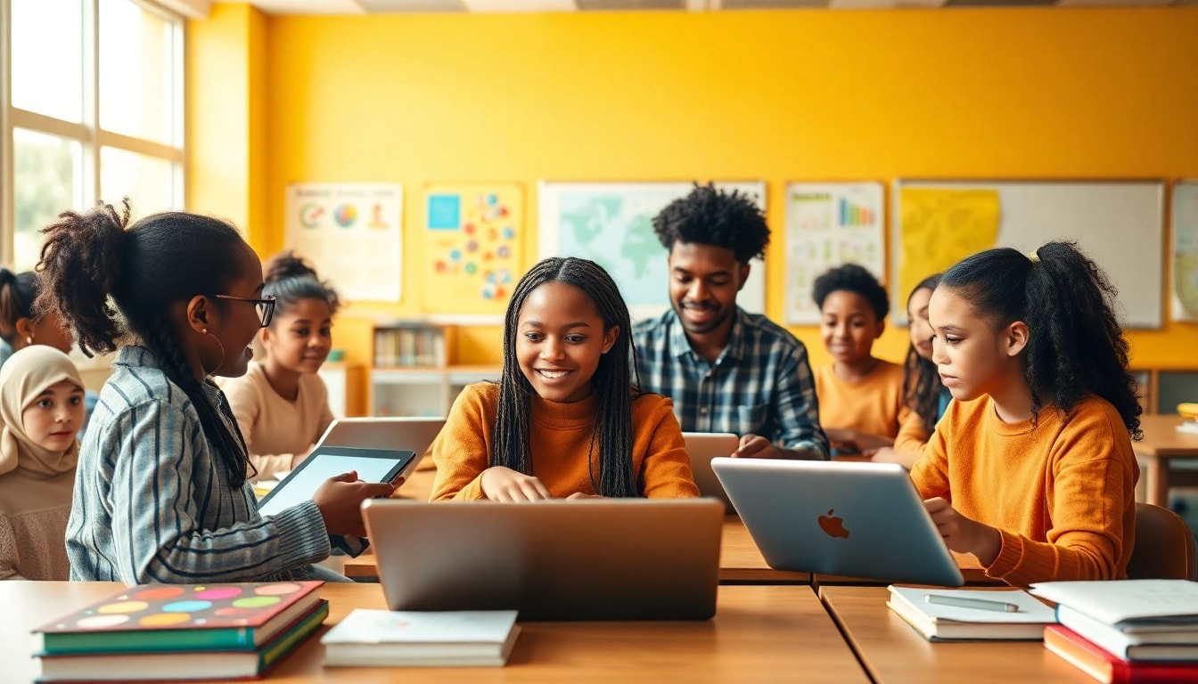 Engaged students in a modern classroom focusing on education reform and innovation.
