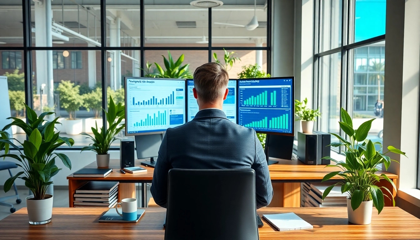 Find competitor customer list with a business analyst analyzing competitor data in a modern office.
