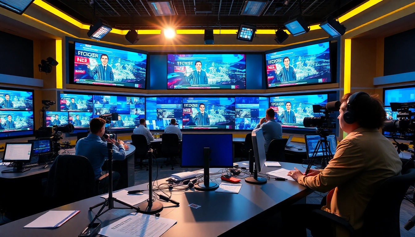 Spotlight on news in a vibrant newsroom showcasing journalists at work.