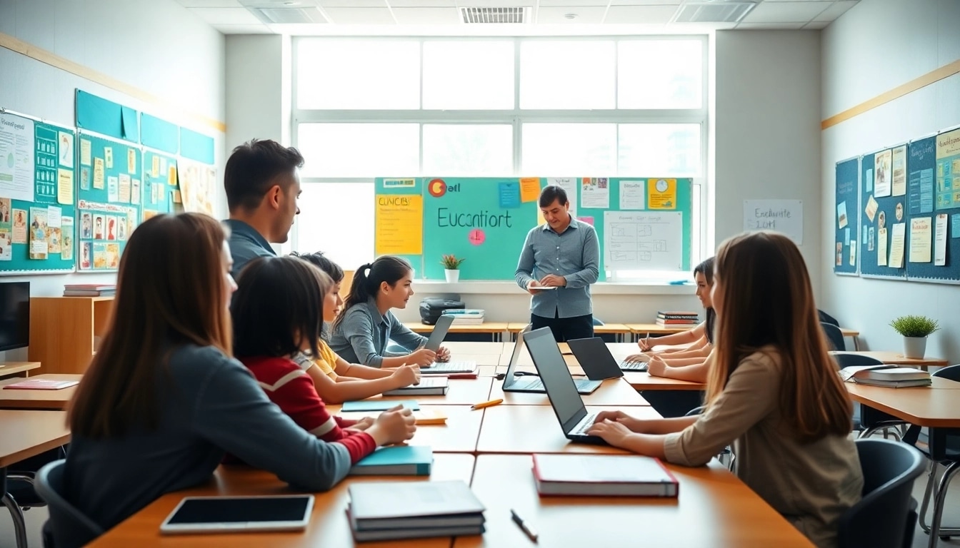 Engaged students in a diverse classroom, highlighting collaborative Education in a vibrant learning environment.