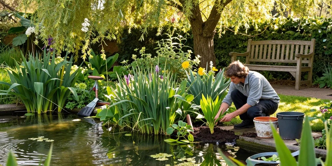 British pond plants flourishing in a serene garden pond setting, showcasing vibrant aquatic life and peaceful gardening.