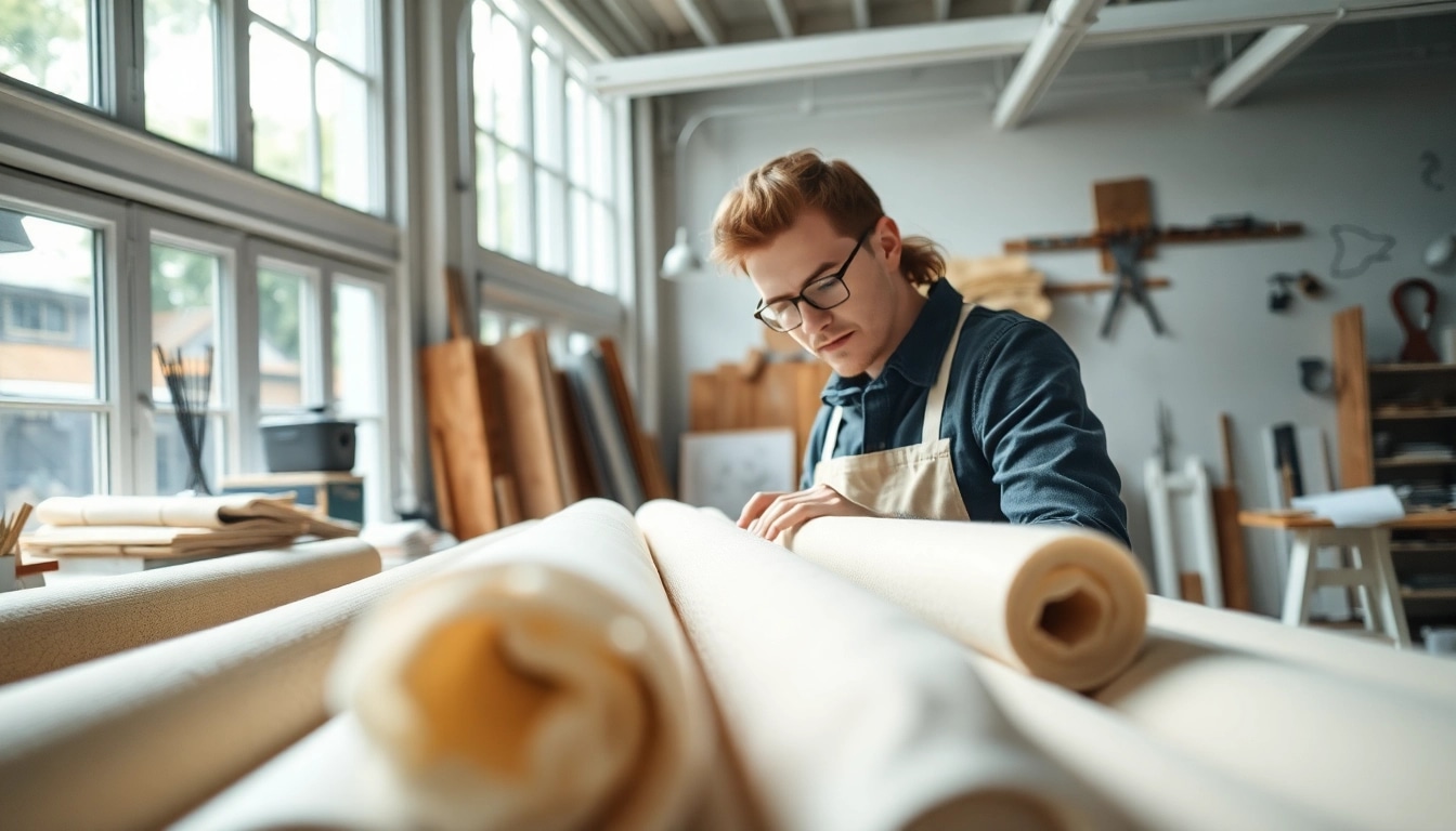 Kant stof voor kleding op de werktafel van een modeontwerper, met levendige kleuren en patronen.