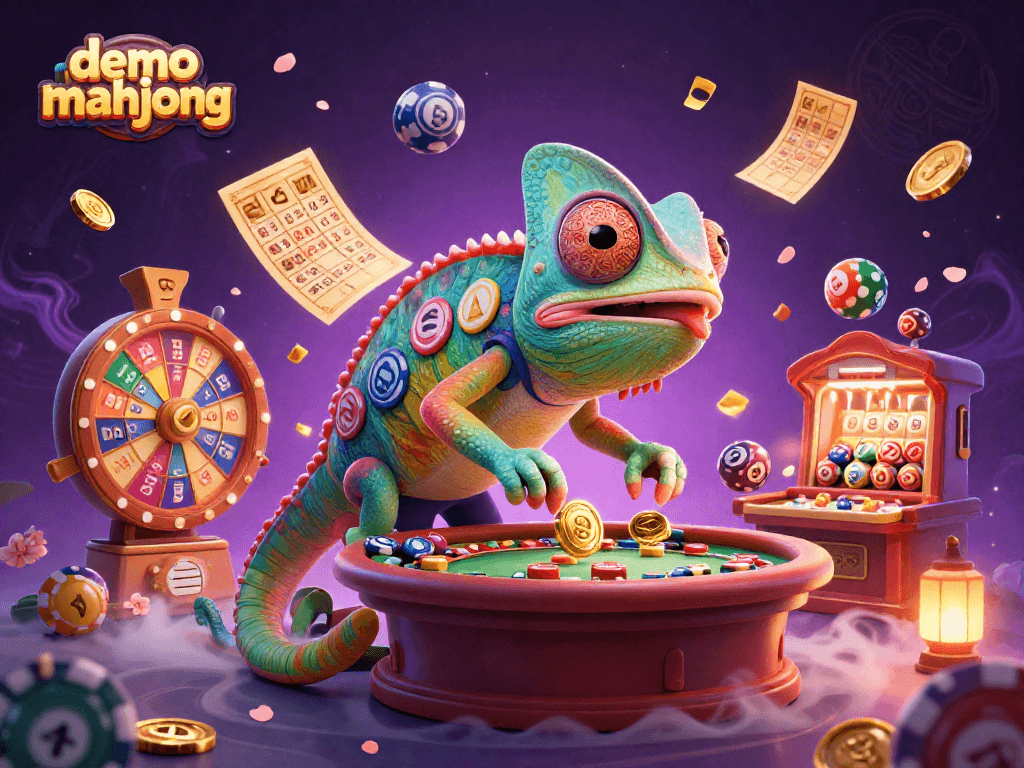 Menangkan demo mahjong dengan strategi terbaik dalam ilustrasi kasino penuh warna dan detail.