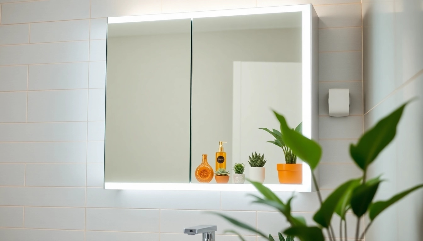 Spiegelschrank LED mit modernem Design und warmem Licht für stilvolle Badezimmer.