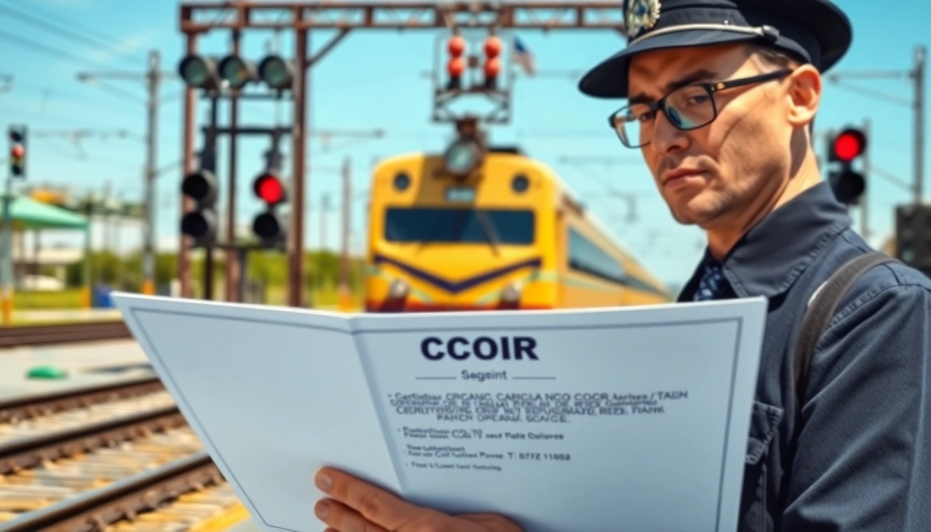 Train conductor holding a CROR certification document, showcasing safety in rail operations.