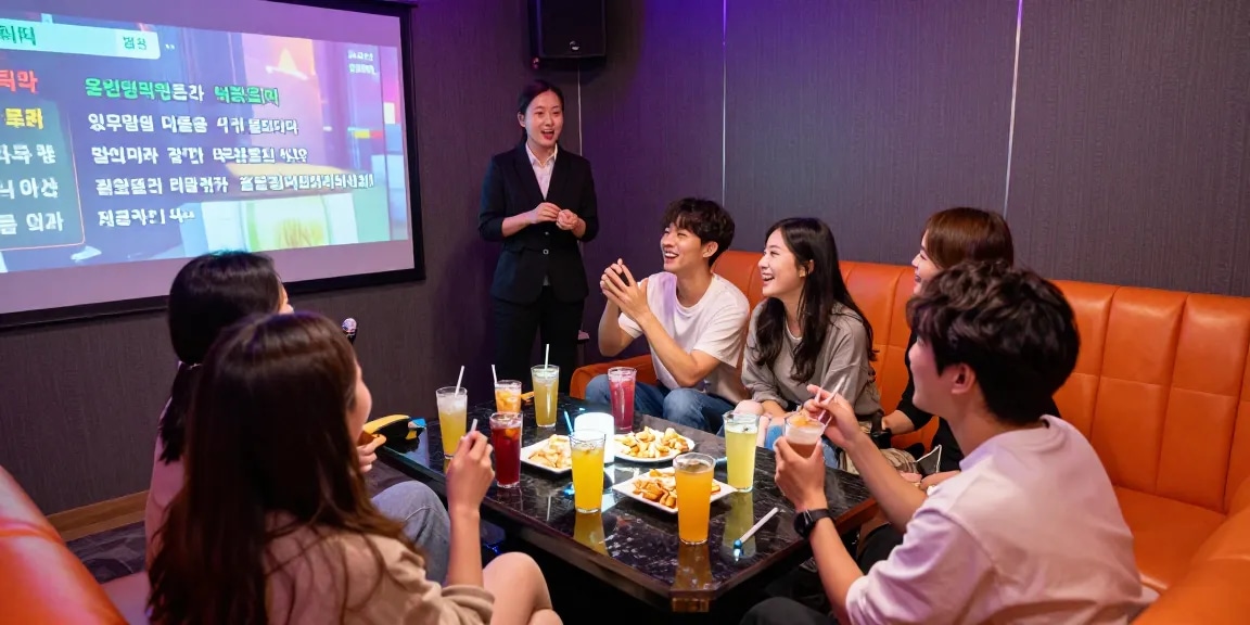 Group enjoying private karaoke at www.3no.org venue, vibrant atmosphere with drinks and laughter.
