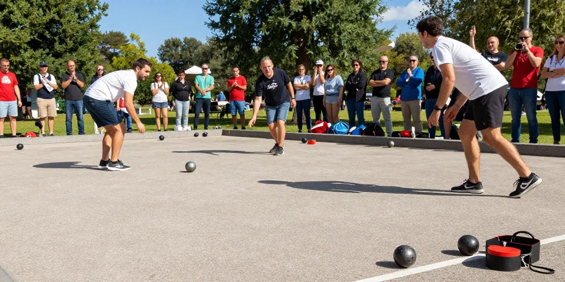 Permainan petanque oleh anggota FOPI Kota Banjarmasin di luar ruangan di bawah langit cerah, menunjukkan semangat olahraga.
