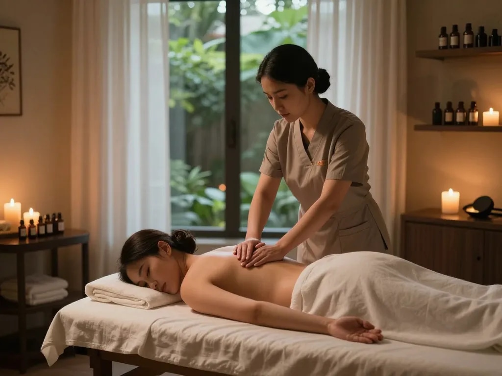 Relaxing Swedish massage therapy in a tranquil spa setting.