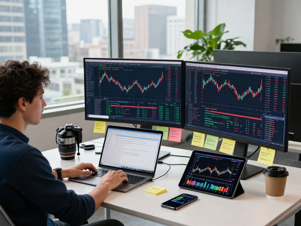 Utilizing a multi-ticker US stock batch API, a developer analyzes real-time market data in a modern financial workspace.