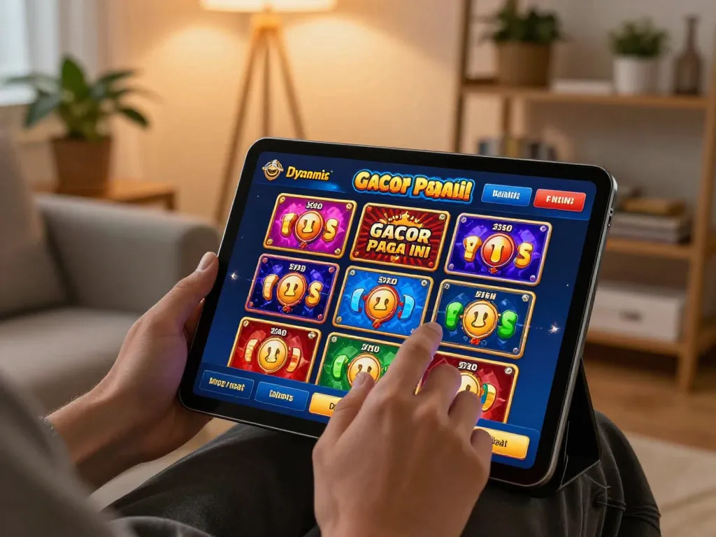 Engaging gameplay on slot gacor pagi ini games displayed on a tablet in a cozy home setting.