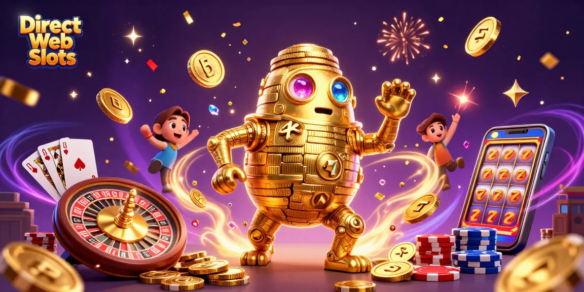 Experience the thrill of Direct Web Slots with animated golden golem and vibrant casino elements.