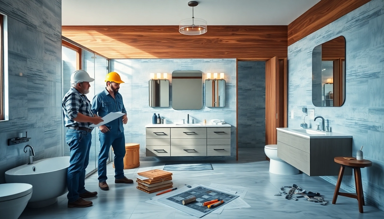 Bathroom renovation contractors near me working on a stylish home renovation project with modern fixtures.