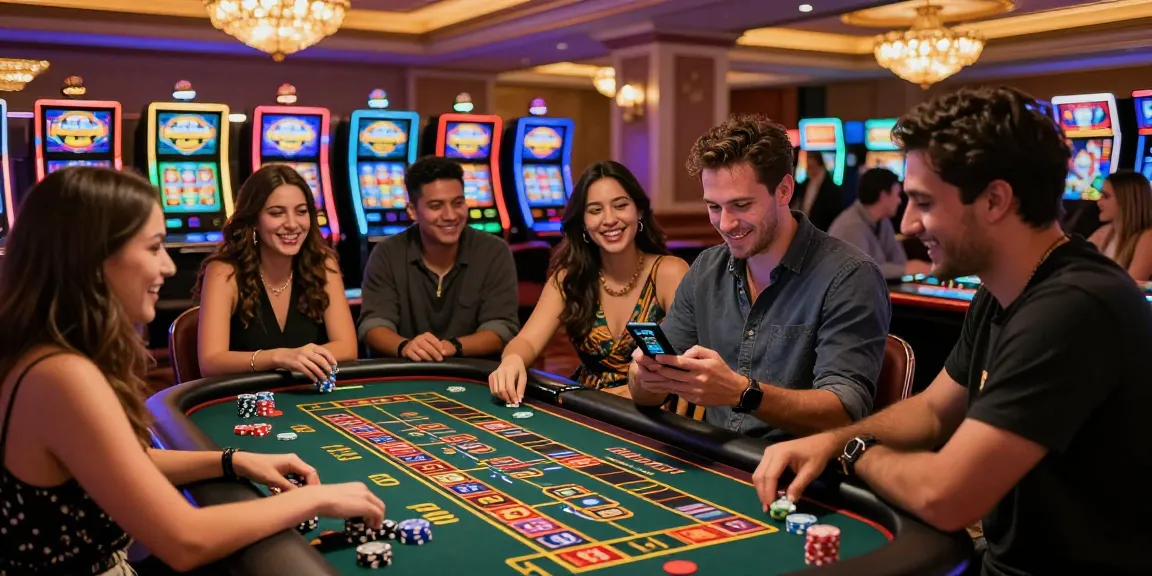 Exciting moment at credit card casinos with friends enjoying gaming together.