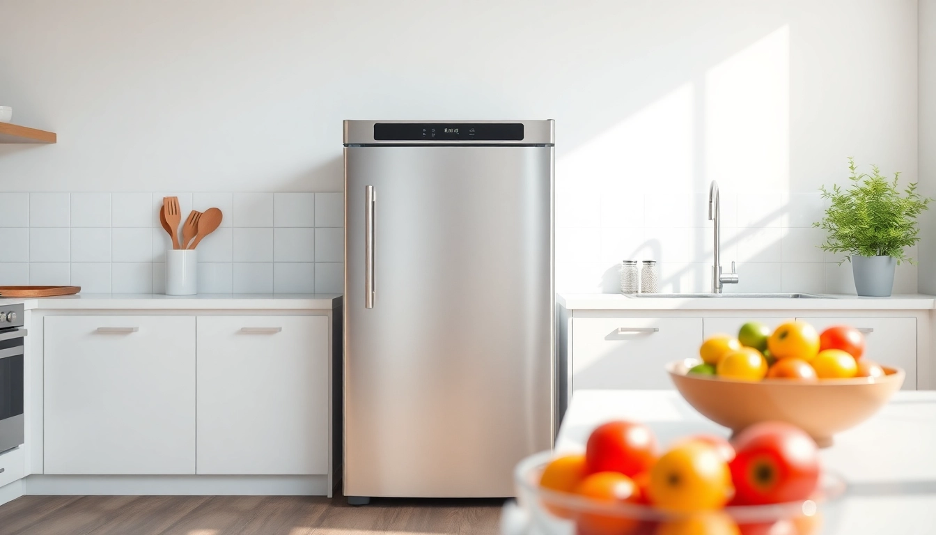 Showcasing an affordable mini fridge and freezer in a bright modern kitchen setting.
