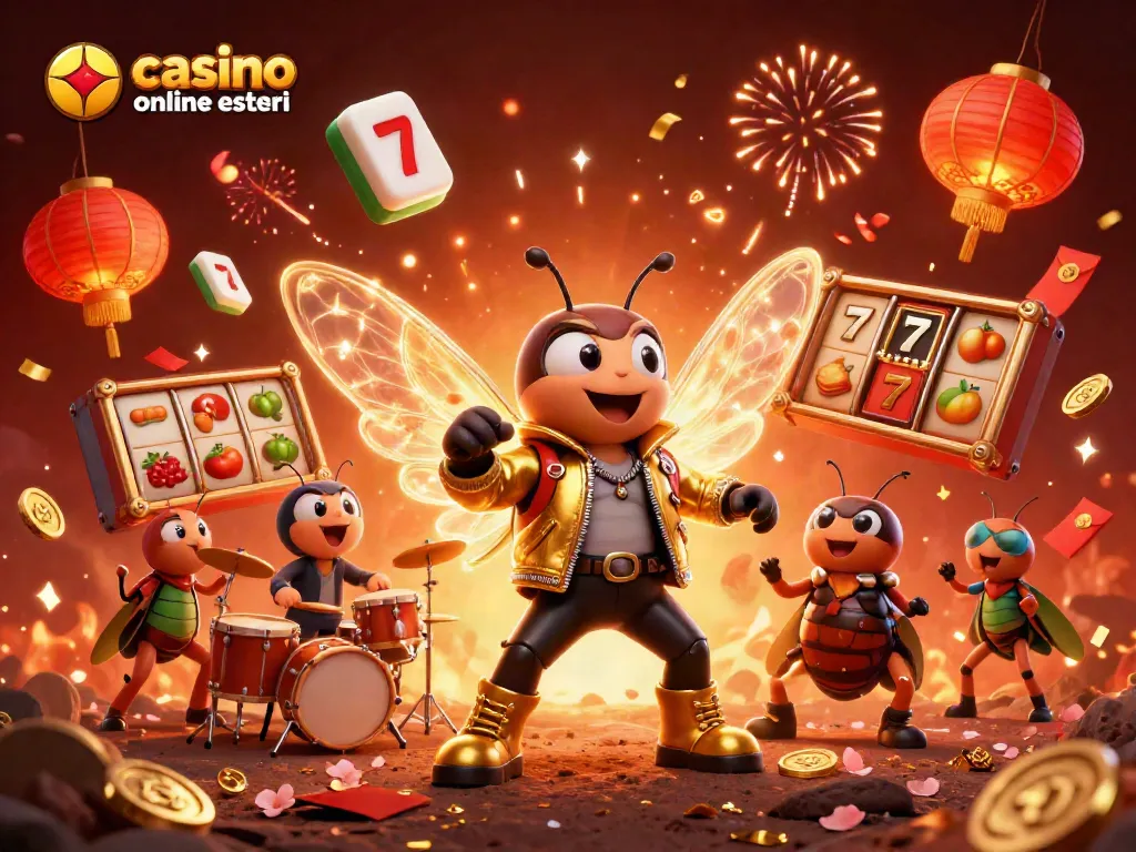 Gioca nei migliori casino online esteri con una vibrante scena di festeggiamenti e vincite.