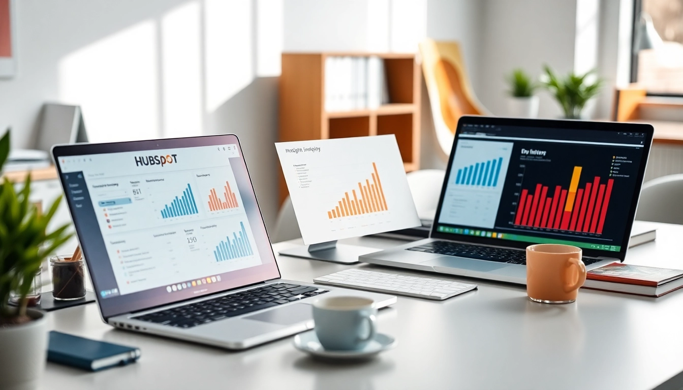 Engaging digital workspace showcasing hubspot free tools with vibrant charts and modern devices.