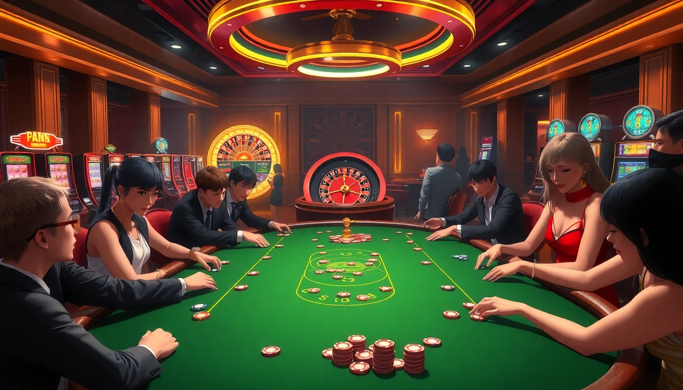 Engage in thrilling casino action depicting sex ai elements at an opulent poker table surrounded by diverse players.