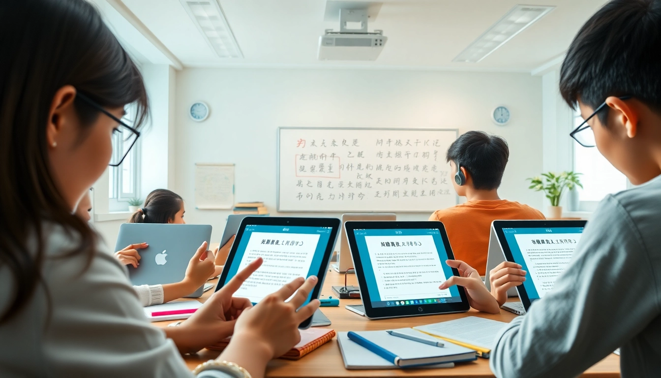 Youdao app enhances language learning in a modern classroom setting.
