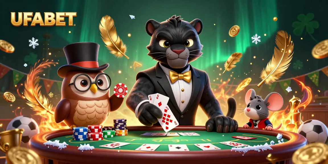 Experience thrilling entertainment at UFABET with a stylish black panther dealer in a vibrant casino atmosphere.