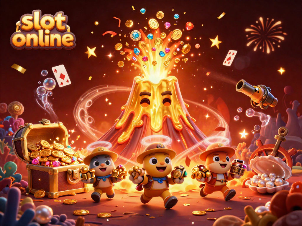 Bermain slot online dengan beragam simbol dan reuni karakter menarik di ilustrasi 3D yang ceria.
