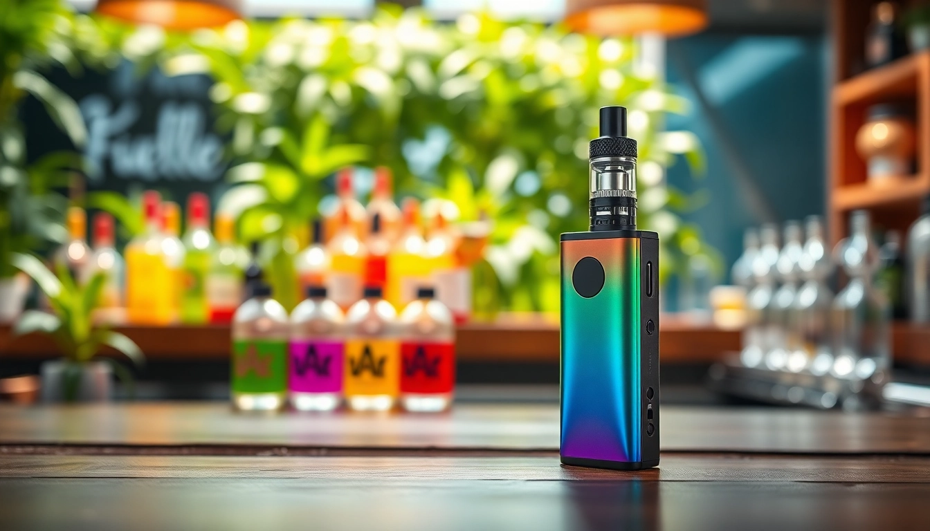 Showcasing a vibrant geek bar vape amidst colorful e-liquids in a relaxed setting.