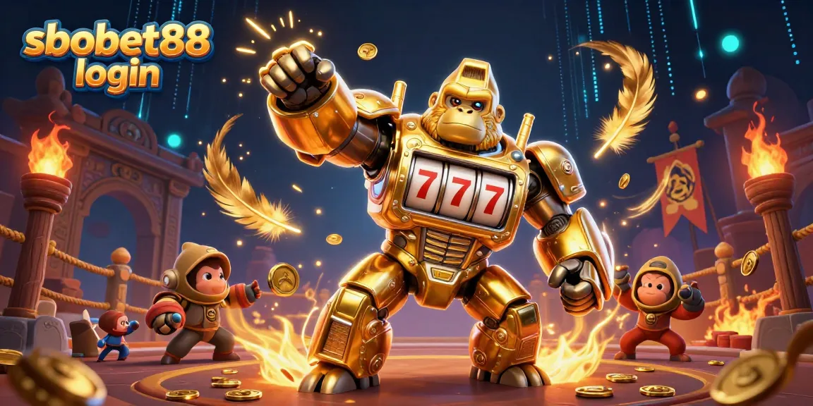 Spark excitement with sbobet88 login through an exhilarating gaming experience featuring a golden gorilla mech.