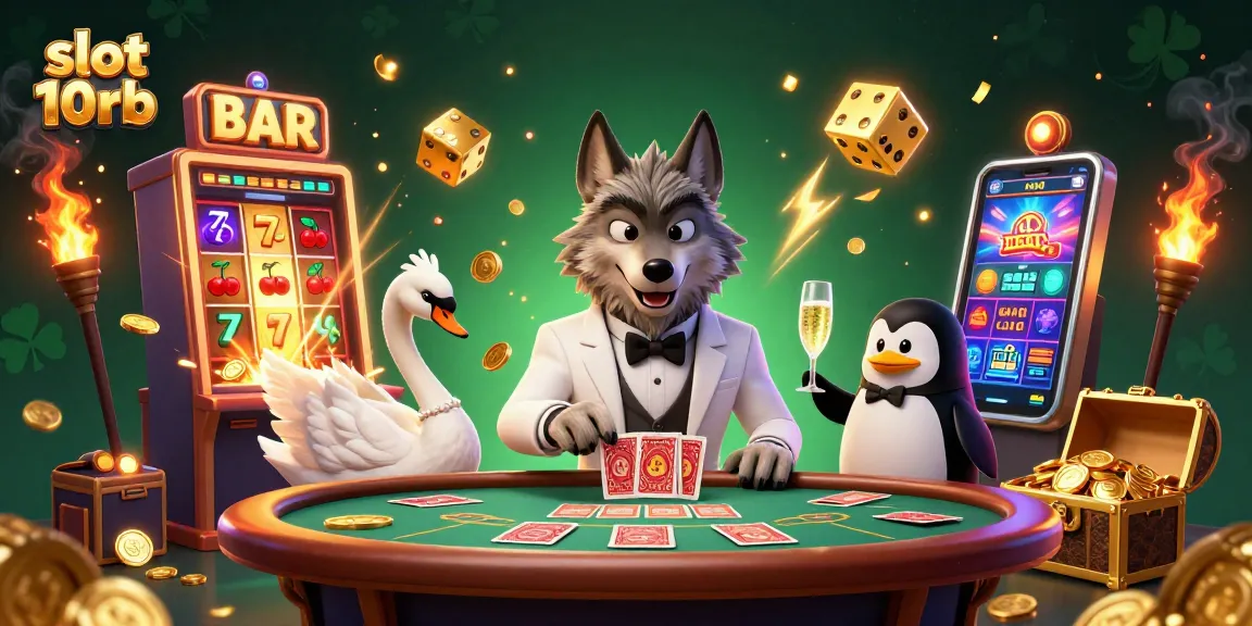 Engage with slot 10rb excitement through a dynamic 3D casino scene featuring lively characters.