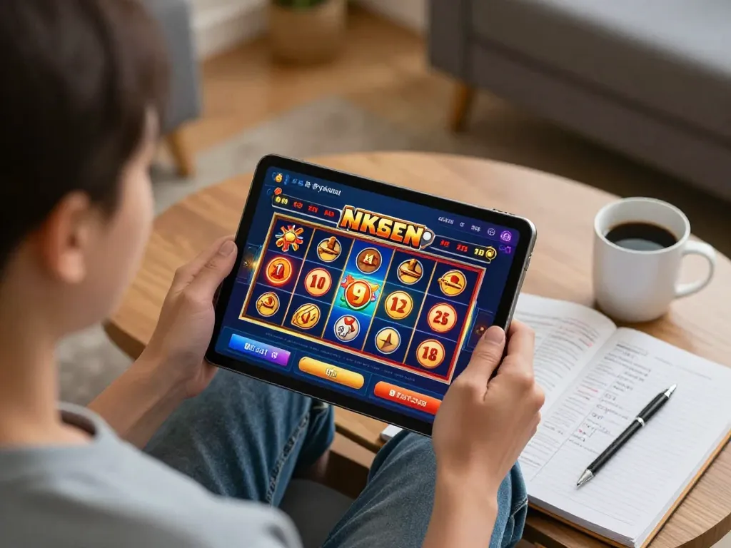 Engaging in online gambling with the download apk slot bet 50 perak app on tablet, showcasing strategic gameplay.